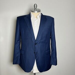Victor Talbots Sport Coat Mens 48R Blue Check Vitale Barberis Wool Italy